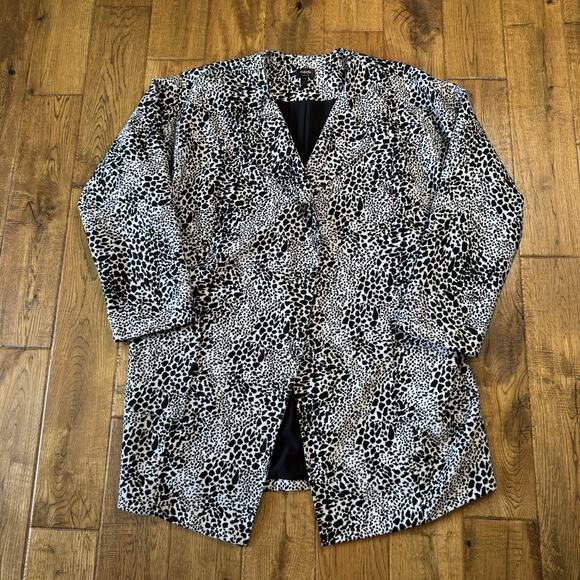 Rafaella Sweaters - Rafaella Knit Open Front Cardigan Jacket Leopard Animal Print Black White Sz L